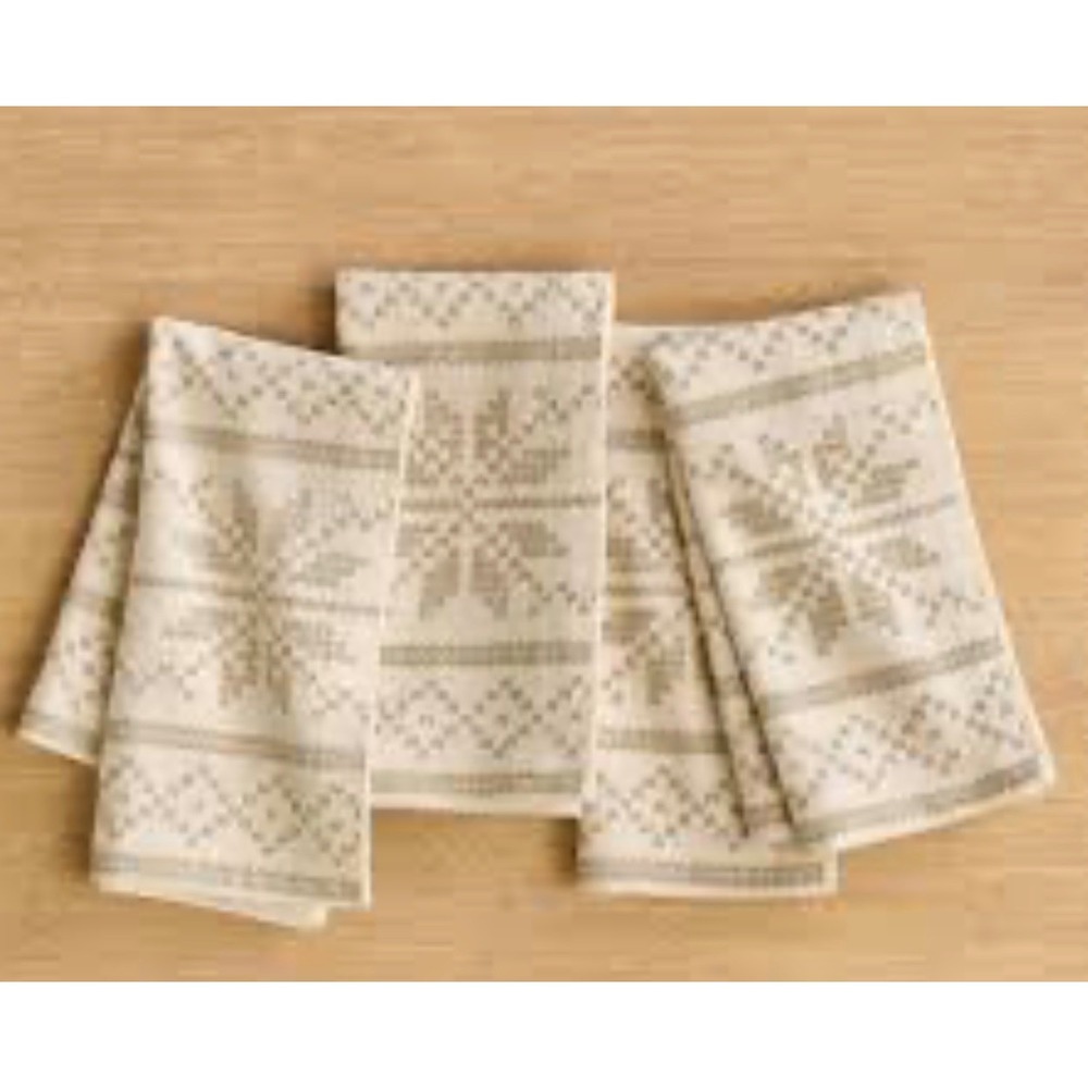 Pottery Barn Snowflake Fair Isle Napkins Set of 4 Cotton Cream Taupe 20x20 NEW